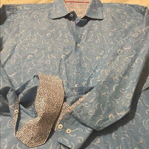 Bugatchi Stylish Blue Swirl Pattern Men's Shirt